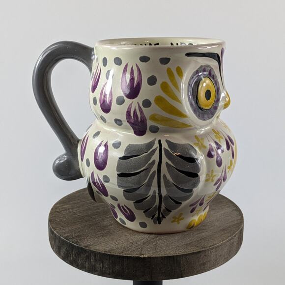 Handpainted Owl Coffee Mug Tea Majolica Purple Gray Owl Good Night Sweet Dreams - Picture 3 of 9